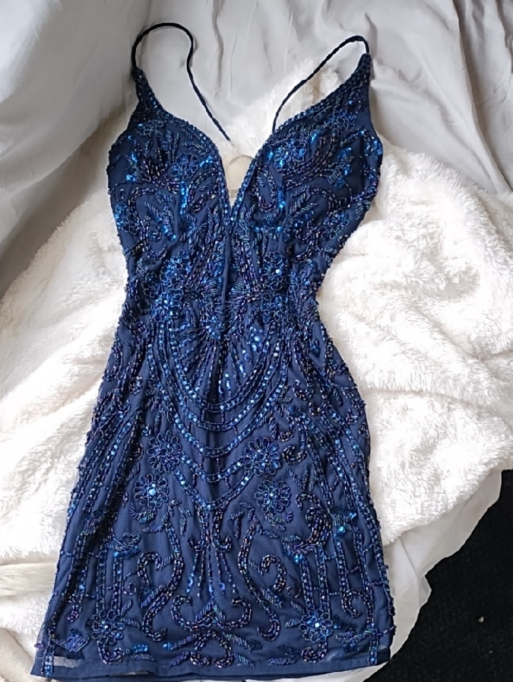 Alyce Paris Navy Beaded Mini Dress